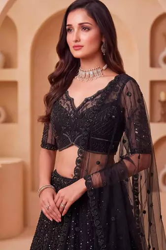 black net embroidered party lehenga choli