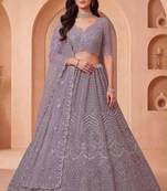 mauve net embroidered party lehenga choli