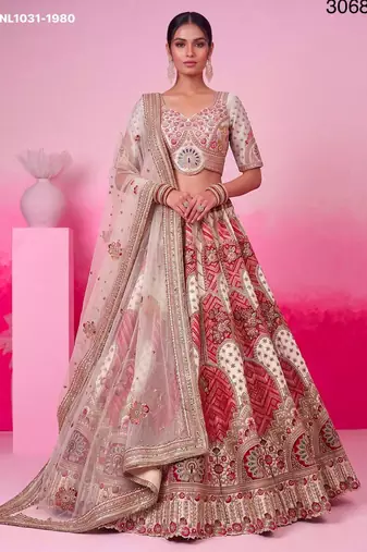 off white silk blend embroidered bridal lehenga choli