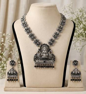 south indian temple jewelry set antique silver black haram necklace jhumka earrings ethnic bridal wedding jewelry 1
