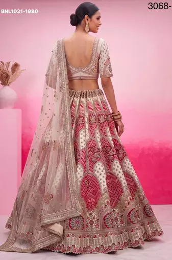 off white silk blend embroidered bridal lehenga choli