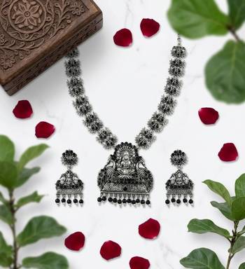 south indian temple jewelry set antique silver black haram necklace jhumka earrings ethnic bridal wedding jewelry 4