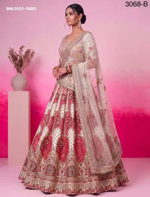 off white silk blend embroidered bridal lehenga choli 4
