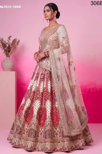 off white silk blend embroidered bridal lehenga choli