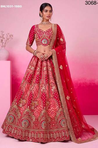 rani pink silk blend embroidered bridal lehenga choli