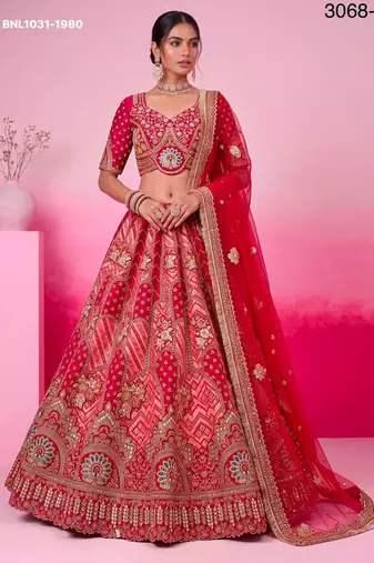 rani pink silk blend embroidered bridal lehenga choli