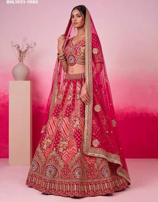 rani pink silk blend embroidered bridal lehenga choli 2