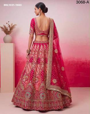 rani pink silk blend embroidered bridal lehenga choli 3