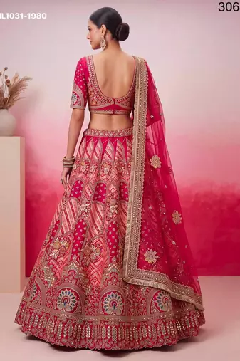 rani pink silk blend embroidered bridal lehenga choli