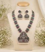 south indian temple jewelry set antique silver multicolor haram necklace jhumka earrings ethnic bridal wedding jewelry
