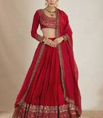 red silk blend embroidered wedding lehenga choli