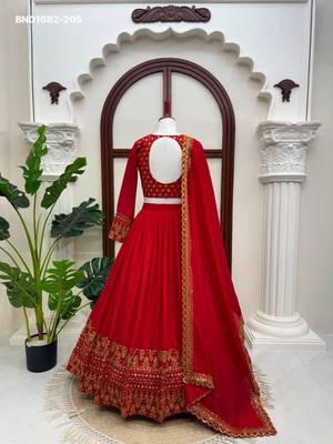 red silk blend embroidered wedding lehenga choli 2