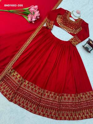 red silk blend embroidered wedding lehenga choli 4
