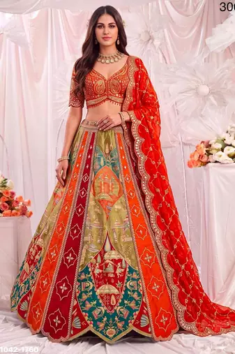 multicolor silk blend embroidered party lehenga choli