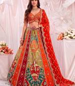 multicolor silk blend embroidered party lehenga choli