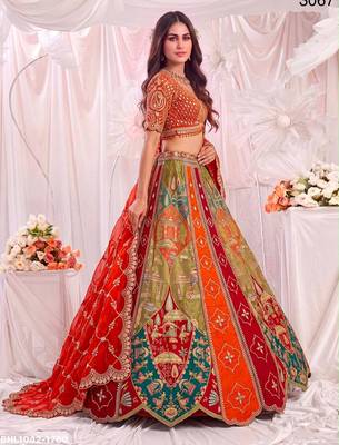 multicolor silk blend embroidered party lehenga choli 4