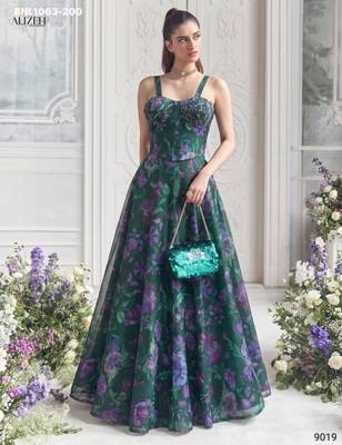 green organza printed festival lehenga choli 1