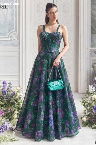 green organza printed festival lehenga choli