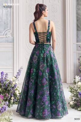 green organza printed festival lehenga choli 2