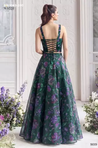 green organza printed festival lehenga choli