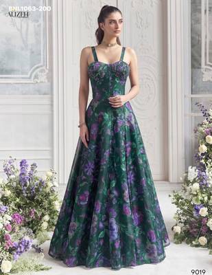 green organza printed festival lehenga choli 4