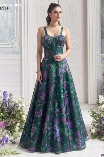 green organza printed festival lehenga choli