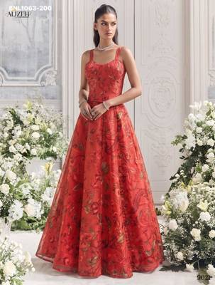 orange organza printed festival lehenga choli 1