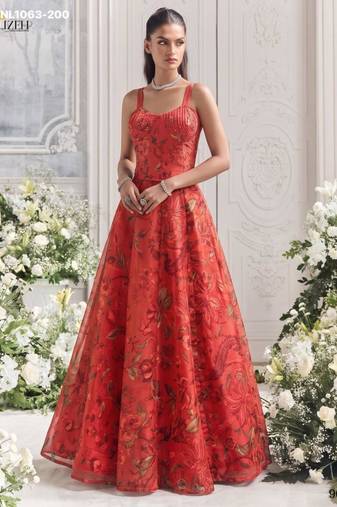 orange organza printed festival lehenga choli