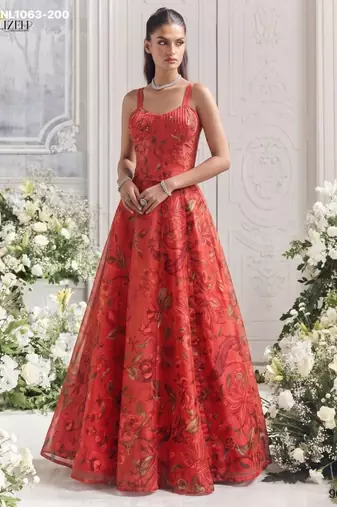 orange organza printed festival lehenga choli
