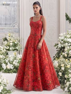 orange organza printed festival lehenga choli 3