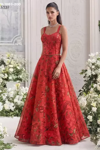 orange organza printed festival lehenga choli
