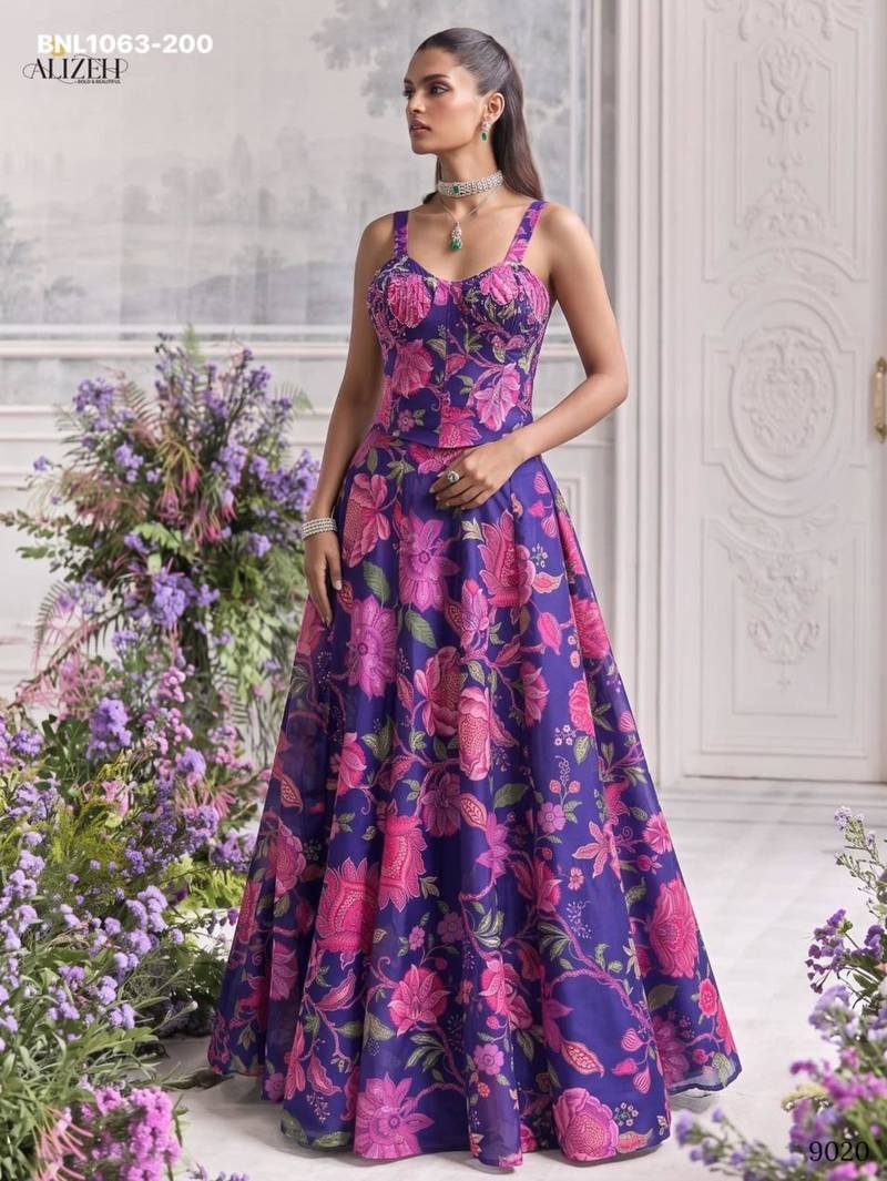 purple organza printed festival lehenga choli