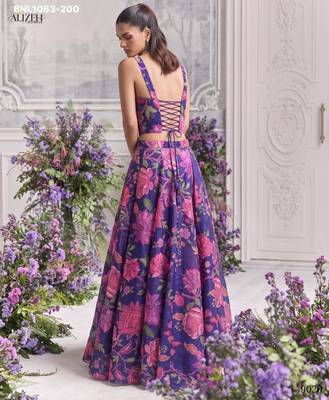 purple organza printed festival lehenga choli 3