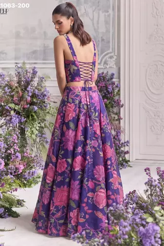 purple organza printed festival lehenga choli