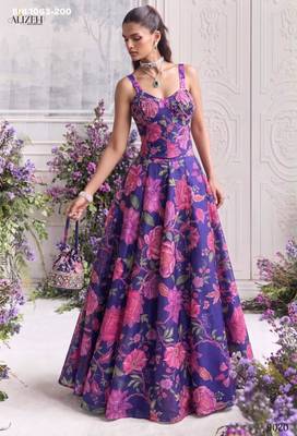 purple organza printed festival lehenga choli 4