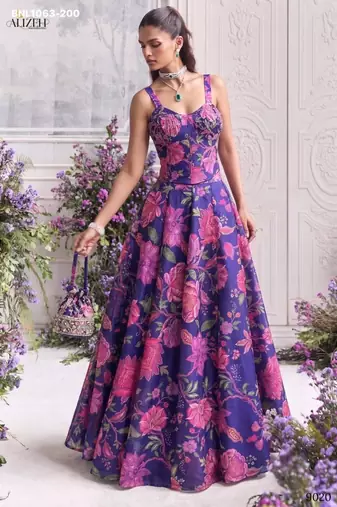 purple organza printed festival lehenga choli
