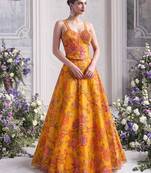 yellow organza printed festival lehenga choli