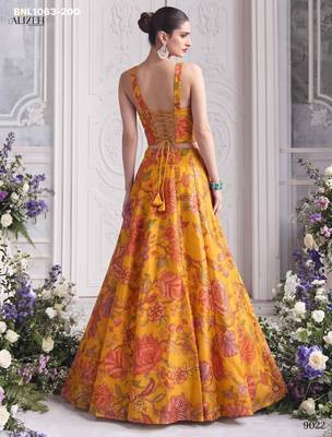 yellow organza printed festival lehenga choli 4
