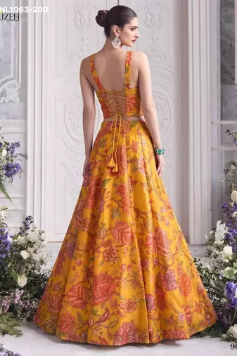 yellow organza printed festival lehenga choli