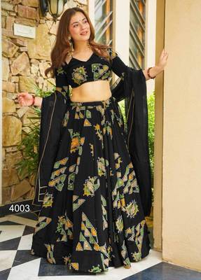 black crepe printed festival lehenga choli 1