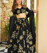 black crepe printed festival lehenga choli