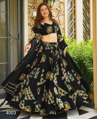 black crepe printed festival lehenga choli 2