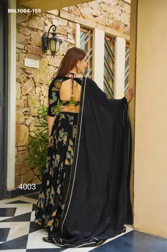 black crepe printed festival lehenga choli