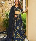 navy blue crepe printed festival lehenga choli