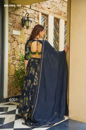 navy blue crepe printed festival lehenga choli