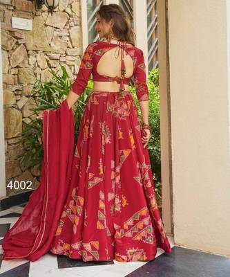 red crepe printed festival lehenga choli 2