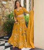 mustard crepe printed festival lehenga choli