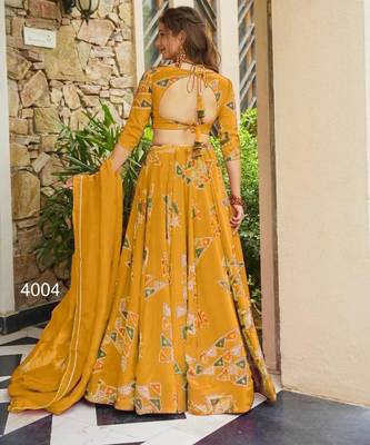 mustard crepe printed festival lehenga choli 3
