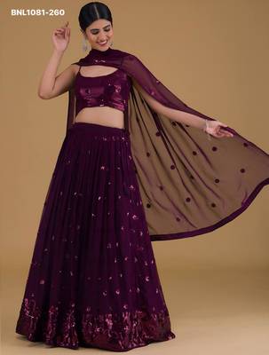 plum georgette embroidered wedding lehenga choli 1