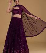 plum georgette embroidered wedding lehenga choli